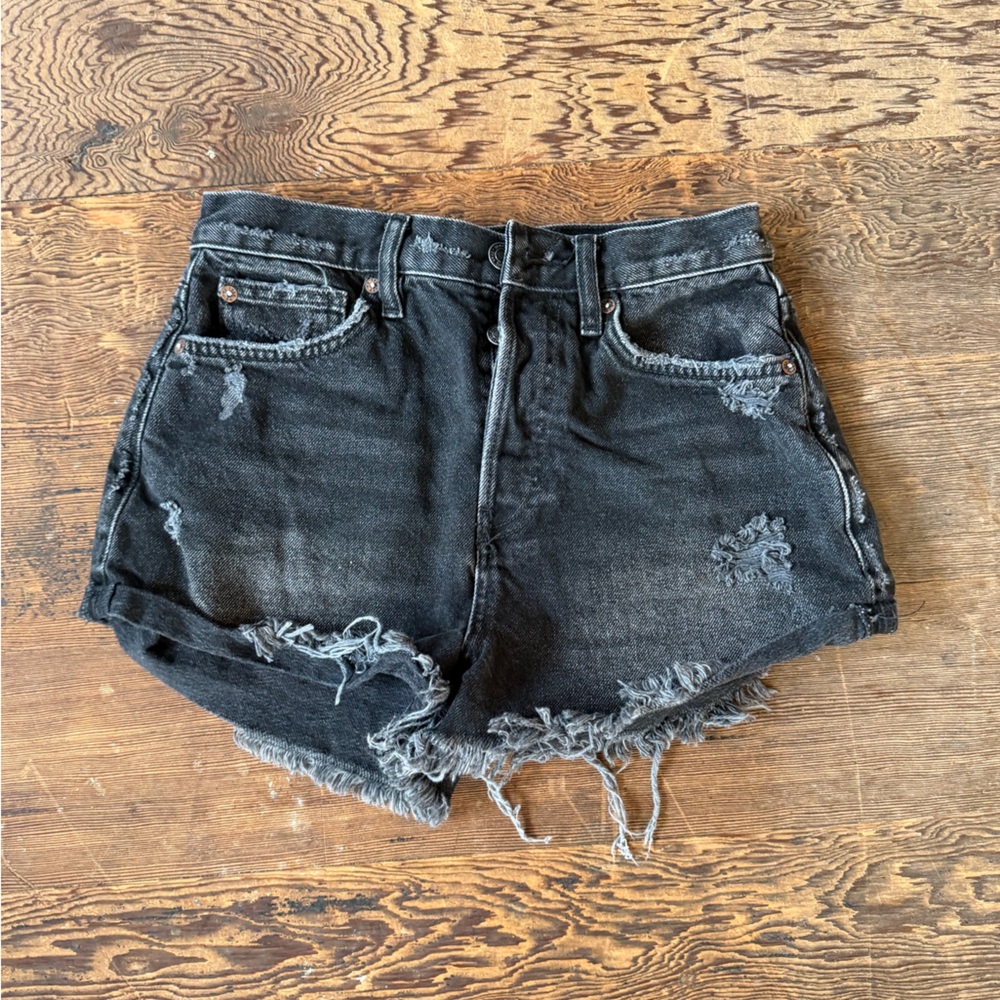 We The Free Black Distressed Jean Shorts